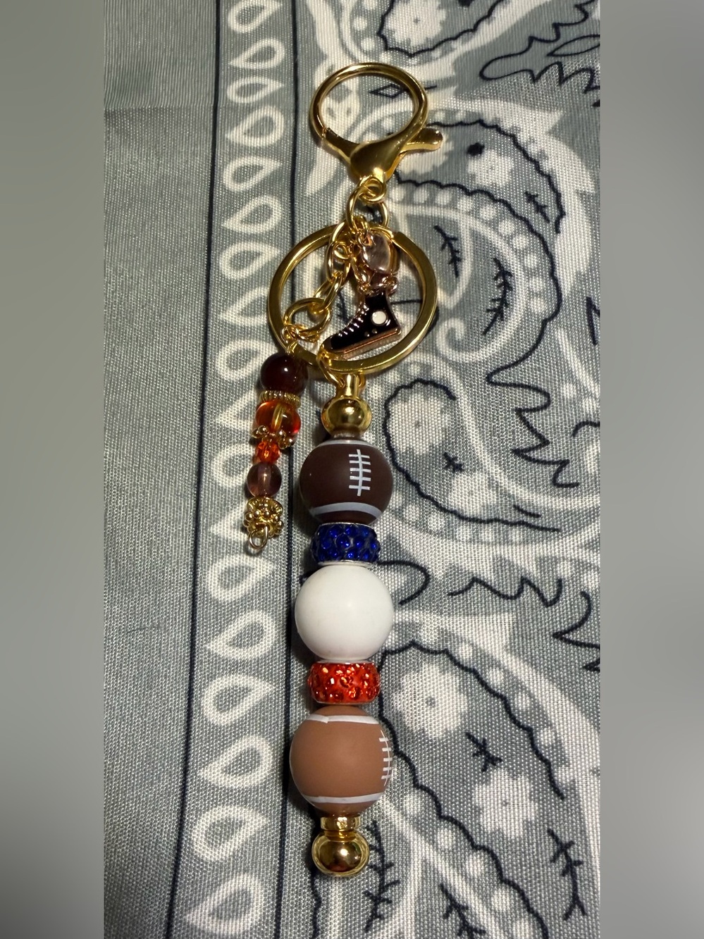 Kids Football Beaded Keychain - Brown White Blue